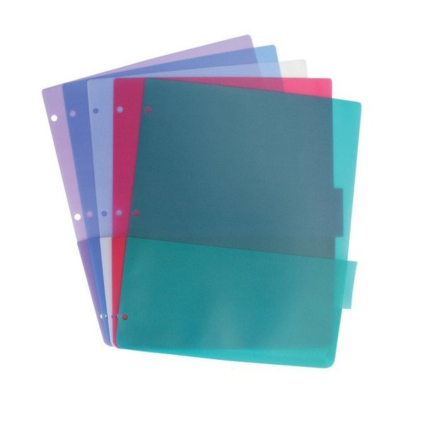 School Smart Tabbed Poly Binder Pocket Pages, Assorted Colors, Set of 5 PK 081952